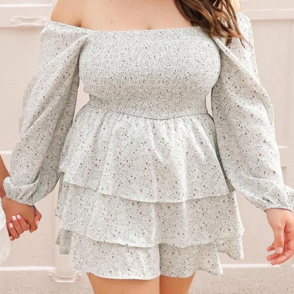 Skort Romper - Floral Long Sleeve